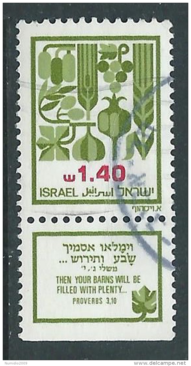 1982 ISRAELE USATO LE SETTE SPECIE 1,40 CON APPENDICE - T13 - Gebruikt (met Tabs)