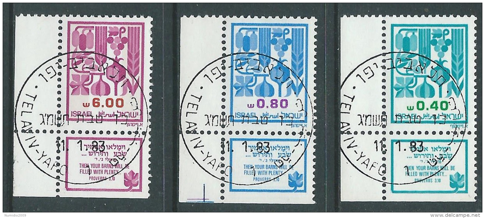 1983 ISRAELE USATO LE SETTE SPECIE TRE VALORI CON APPENDICE - T13-2 - Oblitérés (avec Tabs)