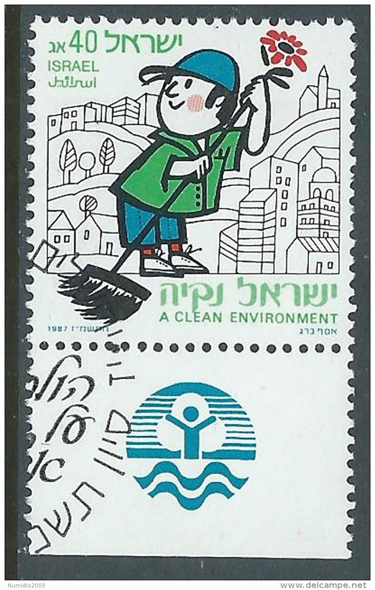 1987 ISRAELE USATO PROTEZIONE E PULIZIA DELL'AMBIENTE CON APPENDICE - T13-6 - Oblitérés (avec Tabs)