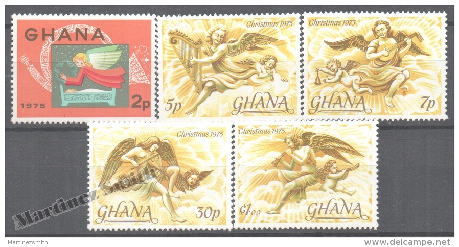 Ghana 1975 Yvert 536-40, Christmas, Musical Angels - MNH - Ghana (1957-...)