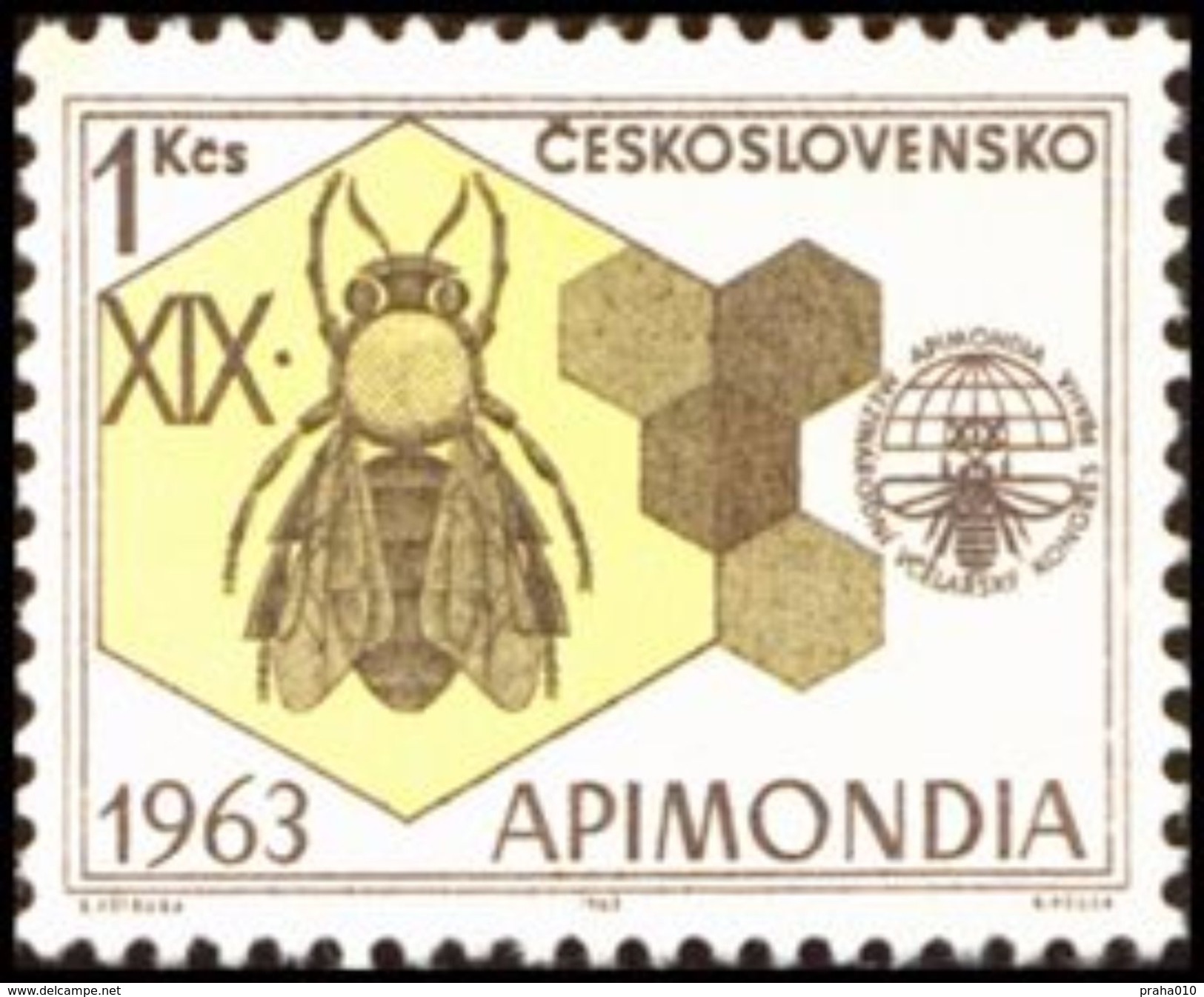 Czechoslovakia / Stamps (1963) 1320: XIX. International Apicultural Congress APIMONDIA (bee); Painter: Bedrich Votruba - Abeilles