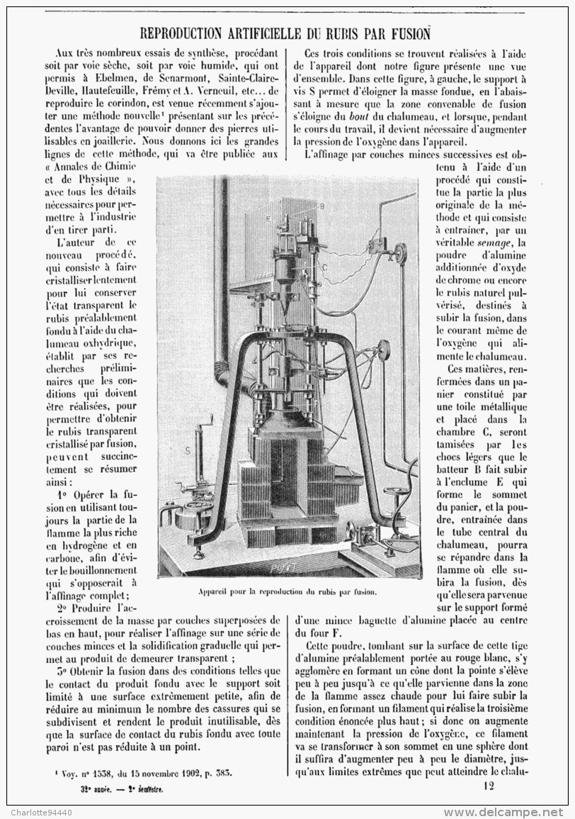 REPRODUCTION ARTIFICIELLE Du RUBIS PAR FUSION   1904 - Sonstige & Ohne Zuordnung