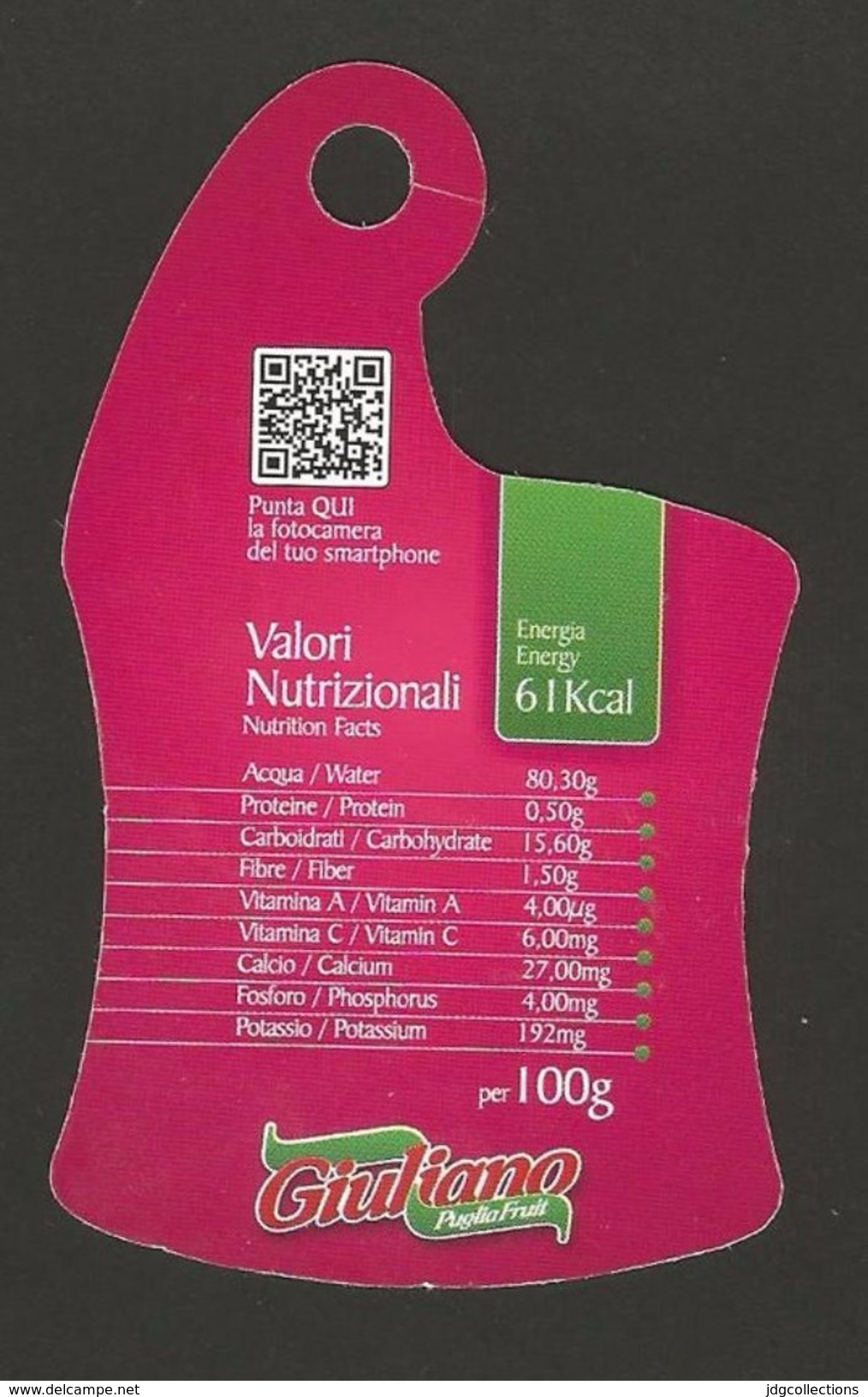 # UVA DI PUGLIA GIULIANO GRAPE Italy Fruit Tag Balise Etiqueta Anhänger Cartellino Raisin Uvas Traube - Fruits & Vegetables