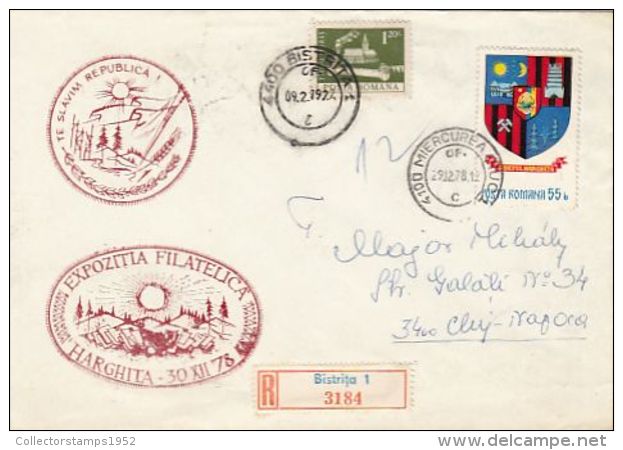 64443- HARGHITA COUNTY LANDSCAPES, PHILATELIC EXHIBITION, REGISTERED SPECIAL COVER, 1979, ROMANIA - Lettres & Documents