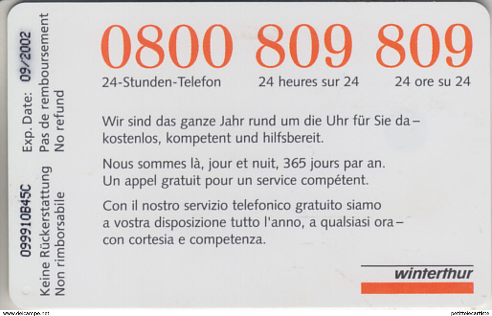 SUISSE - PHONE CARD - TAXCARD-PRIVÉE - CHIP   ***  ASSURANCES  WINTERTHUR 4  *** - Svizzera