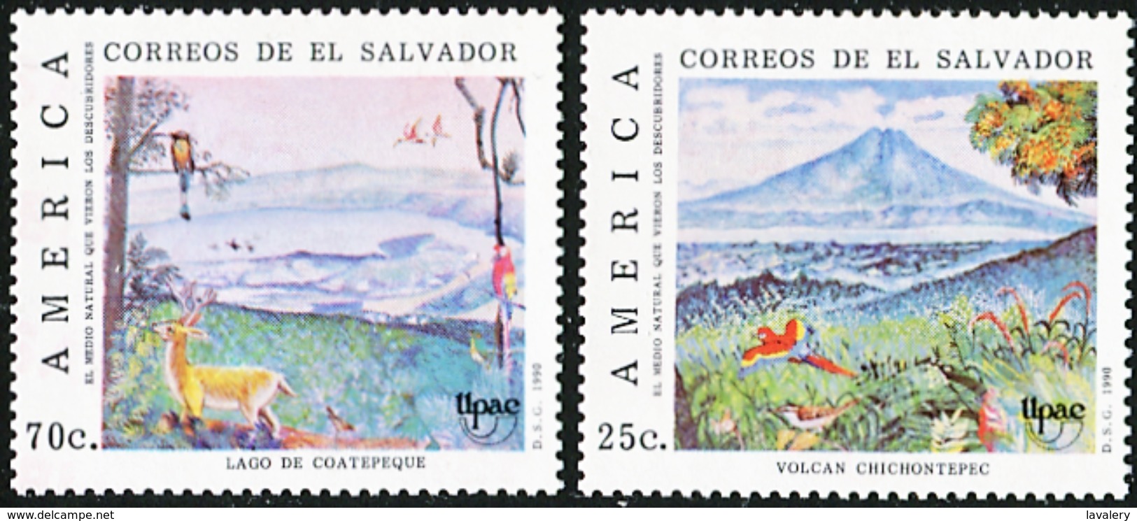 EL SALVADOR 1990 Volcano, Lake, Birds, Deer, Fauna MNH - Salvador