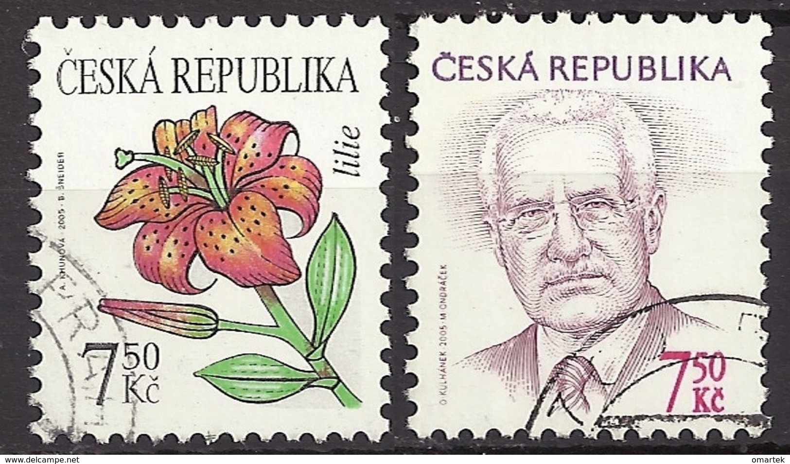 Czech Republic 2005 Gest Mi 422, 425 Sc 3262, 3264 Flowers Lily, President Vaclav Klaus Tschechische Republik C2 - Gebruikt