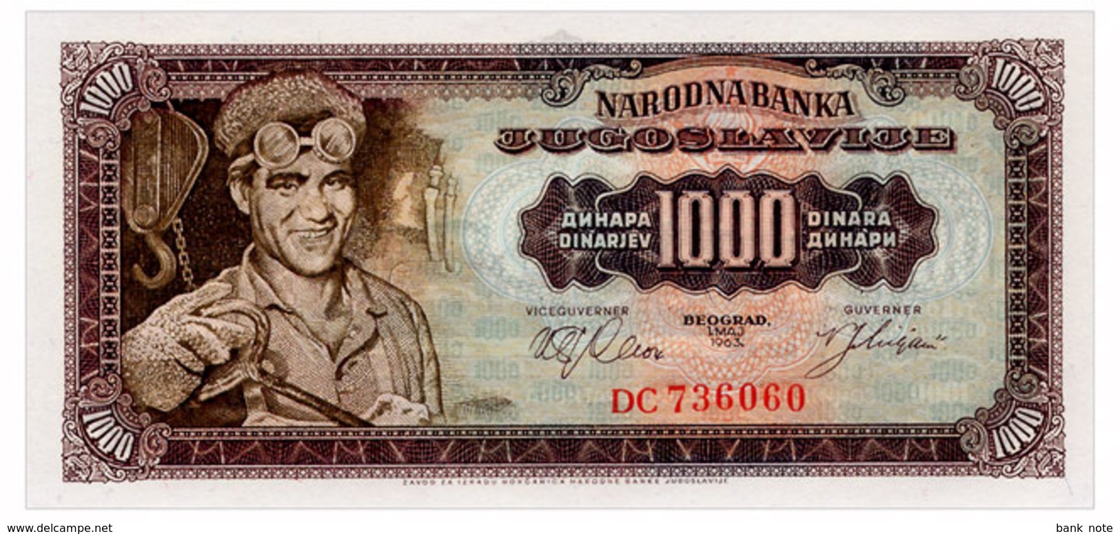 YUGOSLAVIA 1000 DINARA 1963 Pick 75 Unc - Jugoslawien