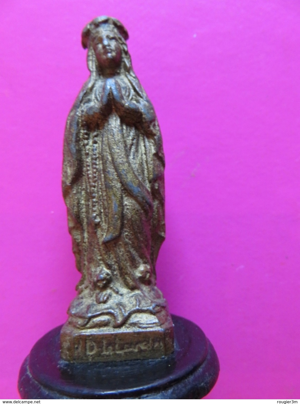 106 - Statuette Vierge Régule Doré XIXème - Socle Bois Noirci Napoléon III - Autres & Non Classés