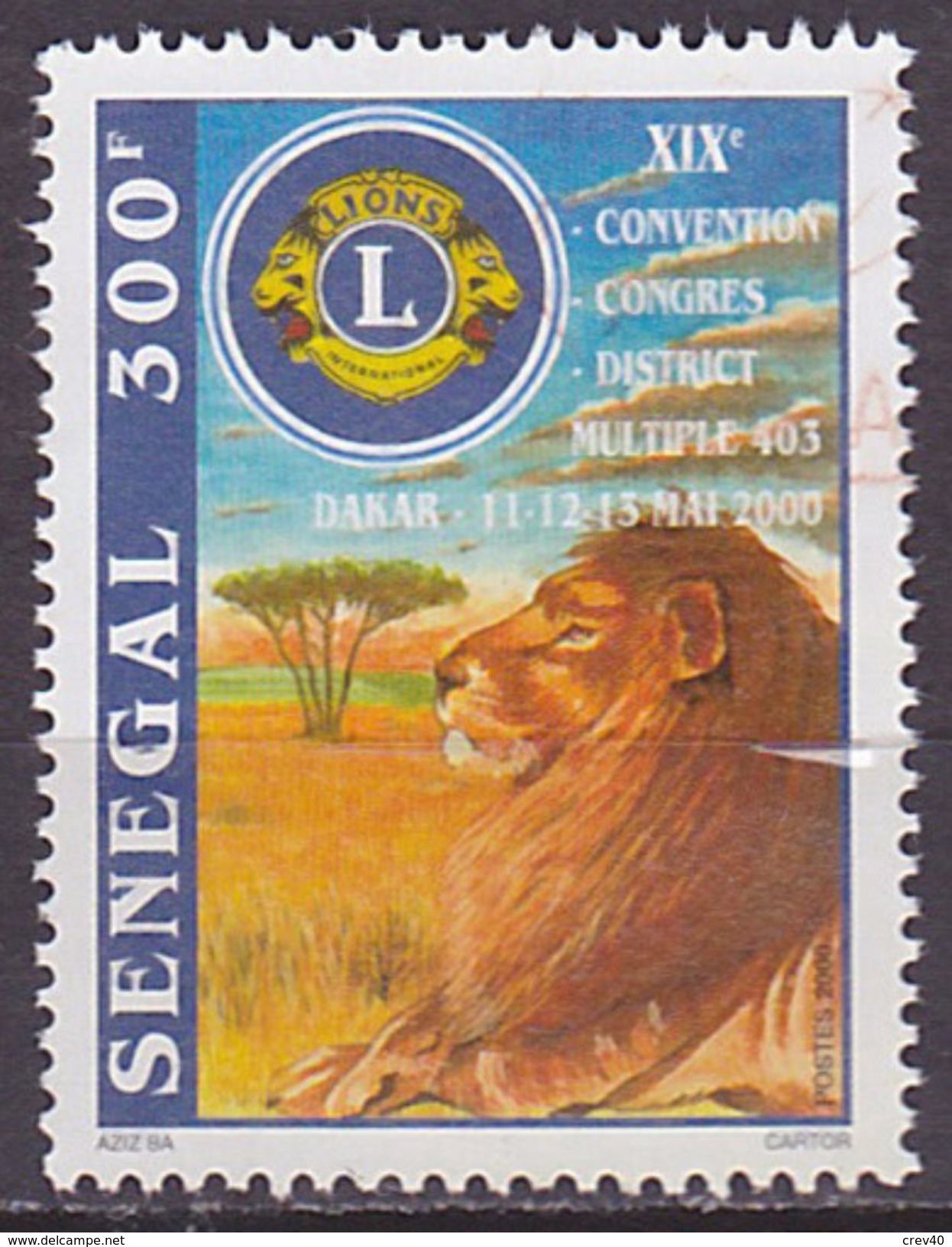 Timbre Oblitéré N° 1626B(Yvert) Sénégal 2001 - Lions Club International, Lion - Sénégal (1960-...)