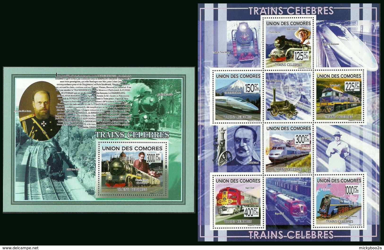 COMORO 2009 FILMS CINEMA USTINOV TRAINS ORIENT EXPRESS SHEETLET & M/SHEET MNH - Comoros