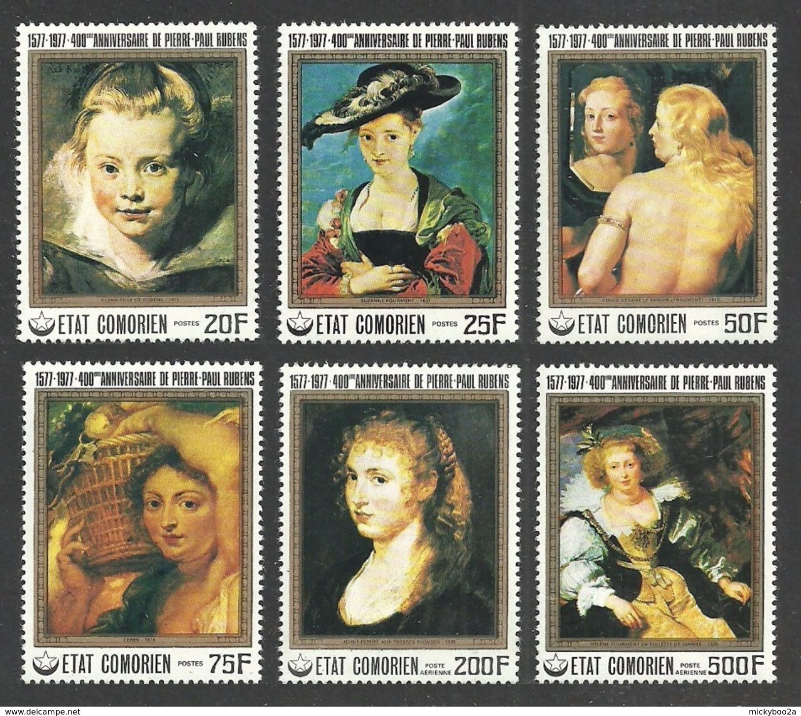 COMORO 1977 ART PAINTINGS RUBENS PORTRAITS SET M/SHEET MNH - Comoros