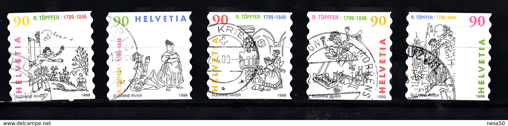 Zwitserland 1999 Mi Nr 1675 - 1679 Verhaal Van Rodolphe Töpffer - Oblitérés