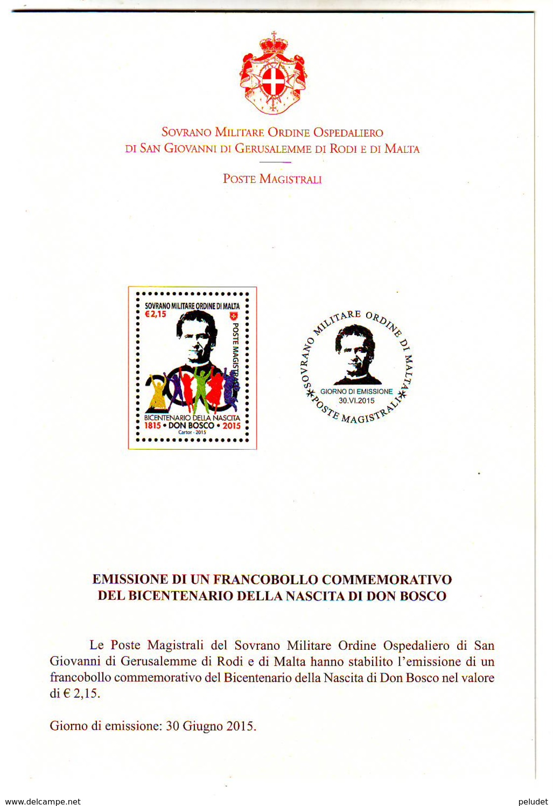 2015 BICENTENARIO NASCITA DON BOSCO - S.O.M.O. MALTA - FOLLETO BROCHURE - Malta (la Orden De)