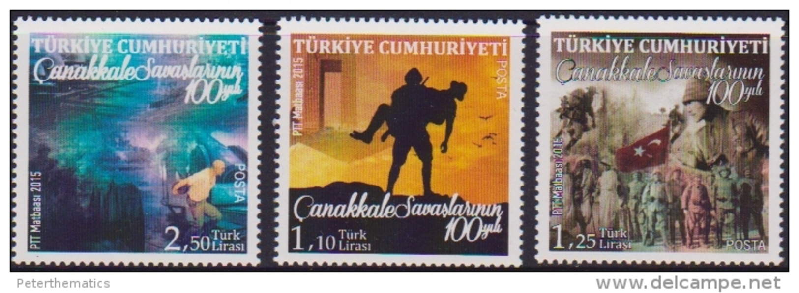 TURKEY, 2015, MNH, WWI, BATTLE OF GALLIPOLI, 3v - WW1