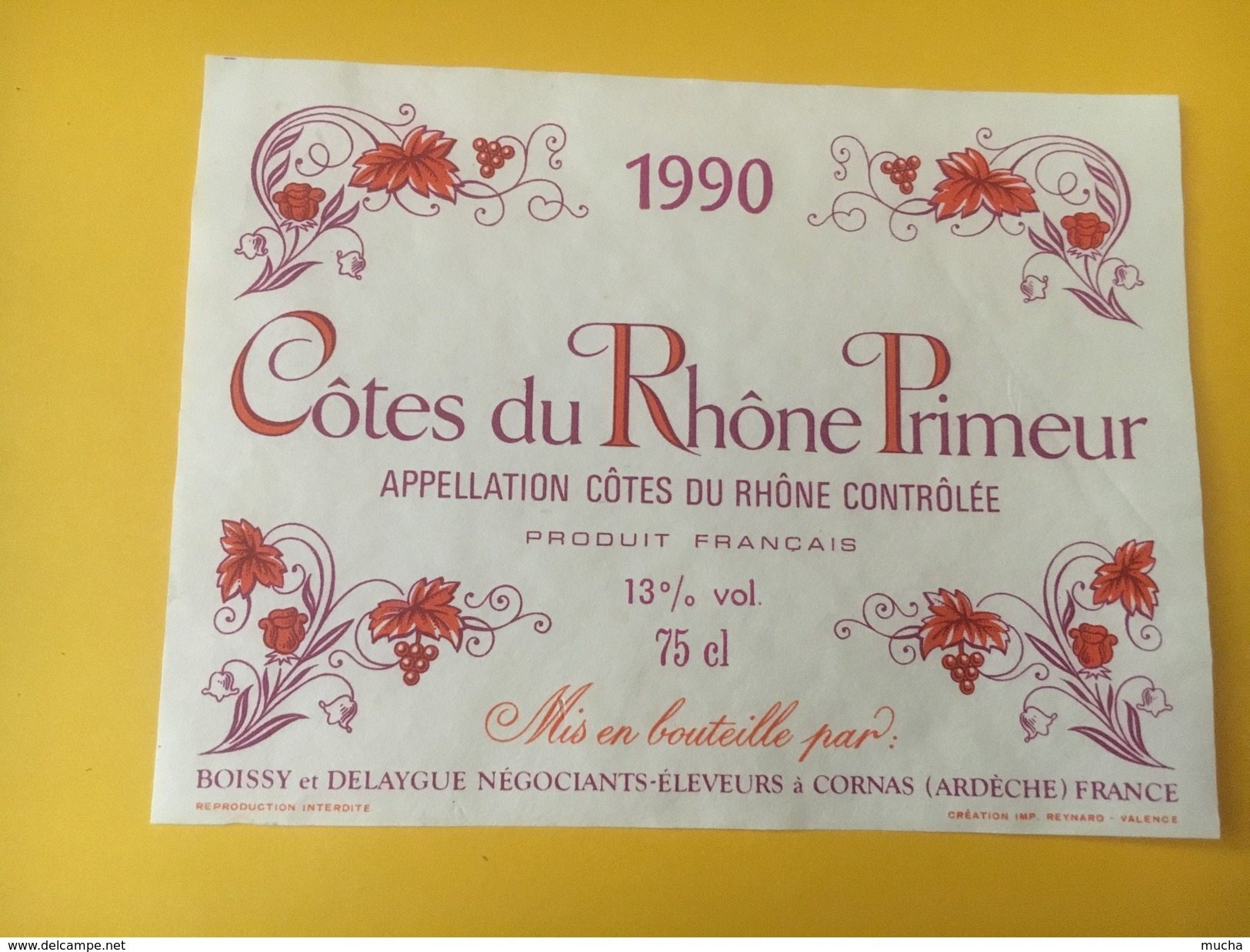 4872 - Côtes Du Rhône Primeur 1990 Boissy & Delaygue - Côtes Du Rhône