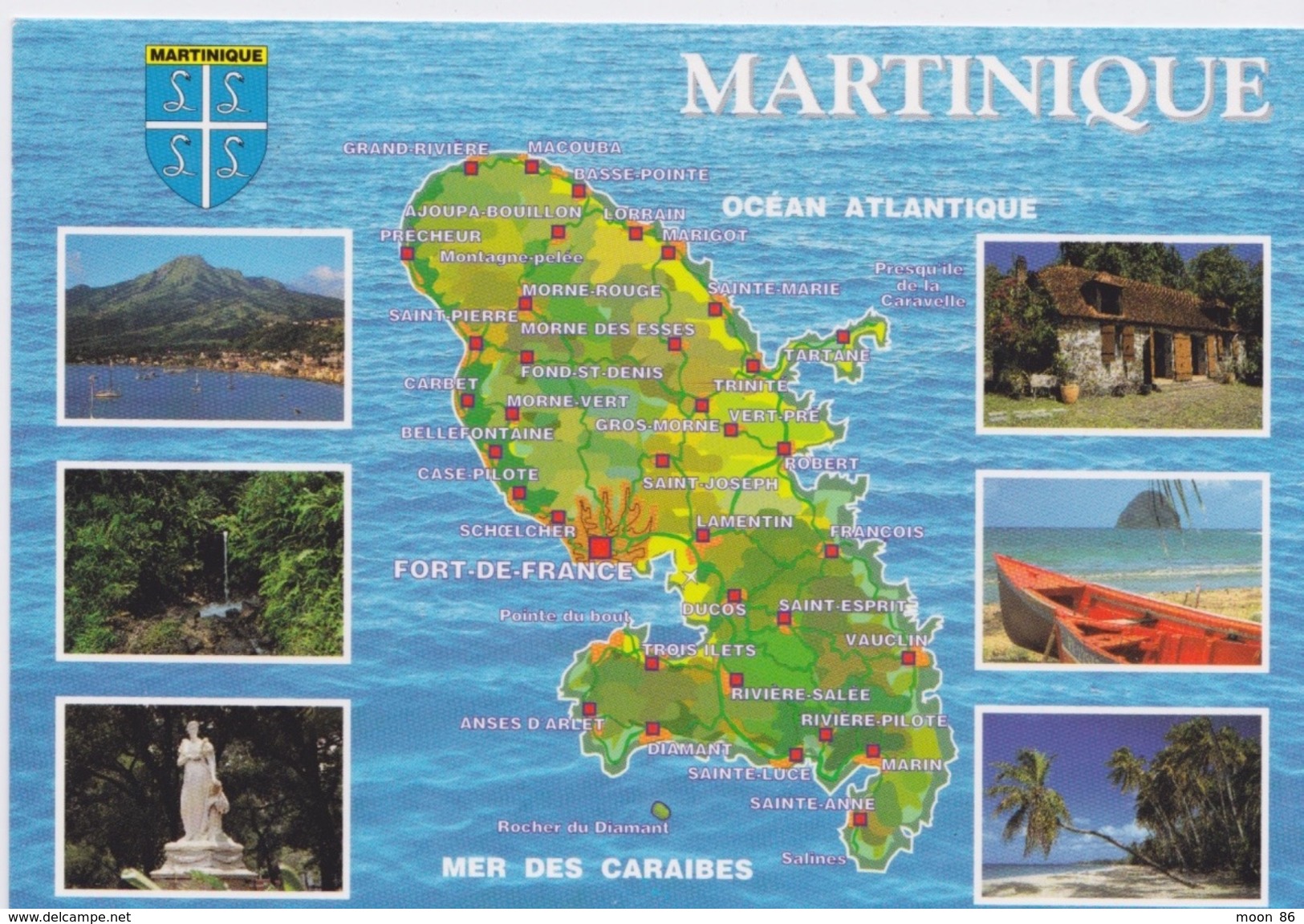 972 - CARTE GEOGRAPHIQUE DE LA MARTINIQUE  BLASON VUES DES VILLES - Autres & Non Classés