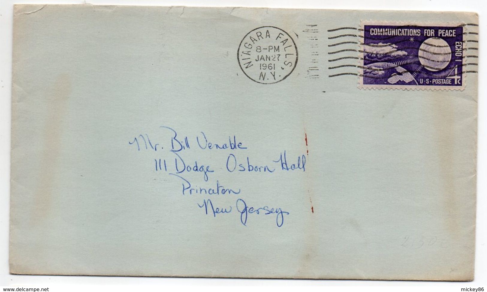 USA-1961-Lettre De NIAGARA FALLS Pour PRINCETOWN (N.J)-timbre(communications For Peace) Seul Sur Lettre-- Beau Cachet - Brieven En Documenten