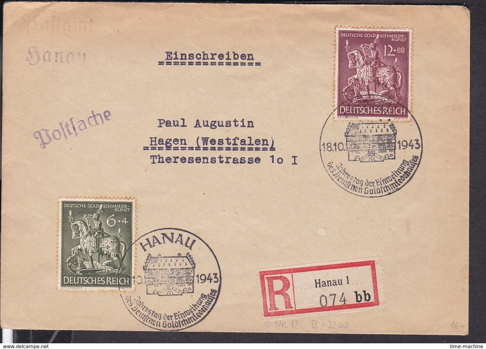 Einschreibbrief  Sonderstempel Hanau 1943 - Briefe U. Dokumente