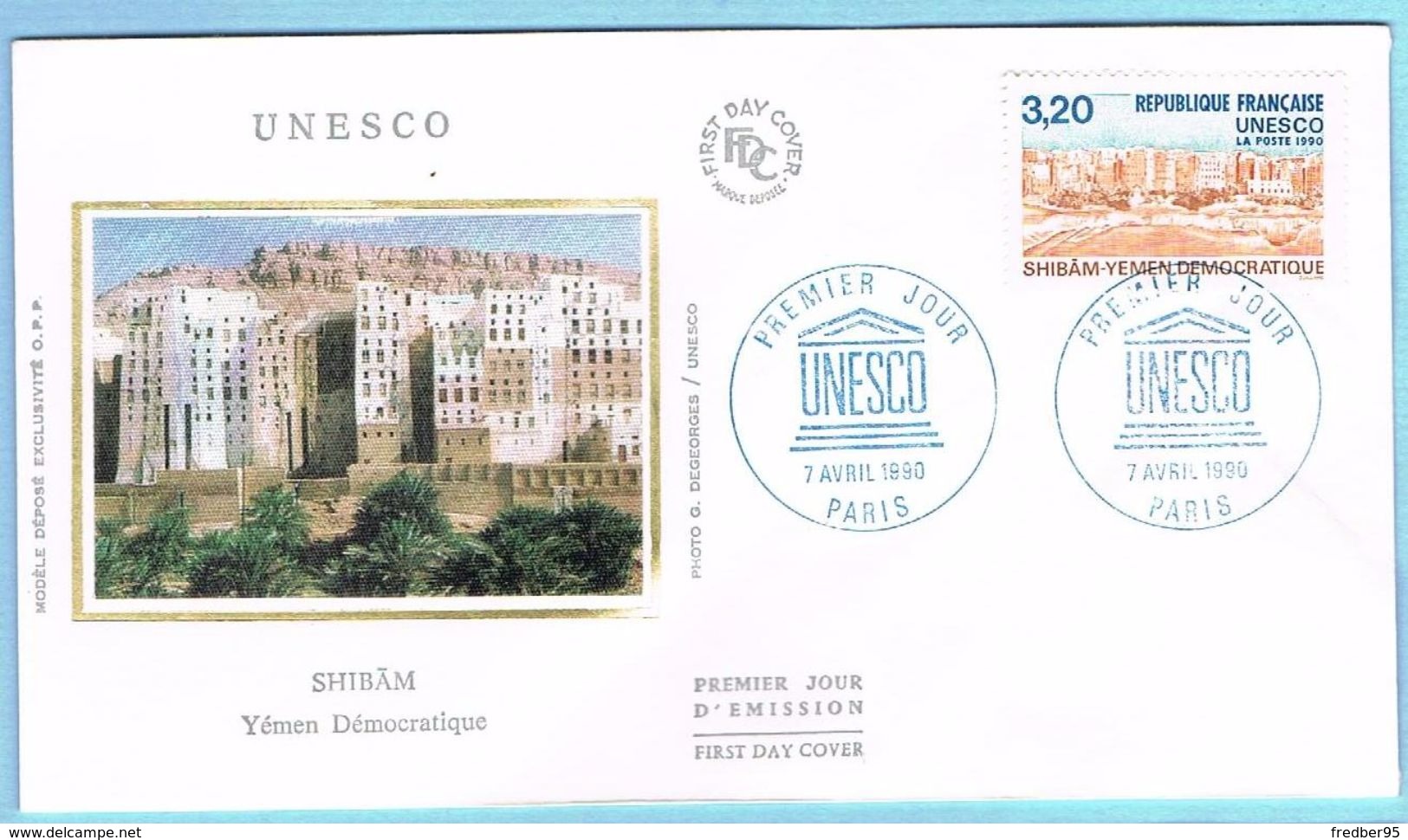 FDC Enveloppe Premier Jour 07/04/1990 PARIS - UNESCO SHIBAM - 1990-1999