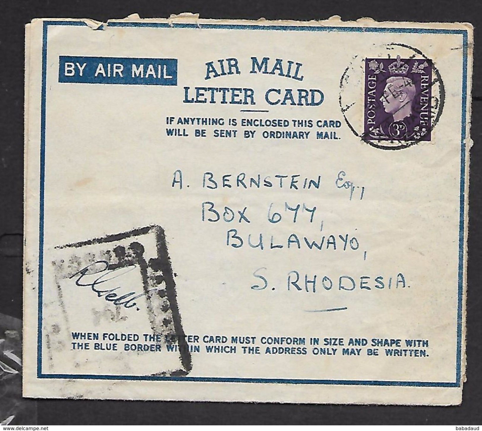 EGYPT PREPAID 7 FE 42 Air Letter , 3d GB Stamp > Rhodesia, Censor No 794 - Covers & Documents