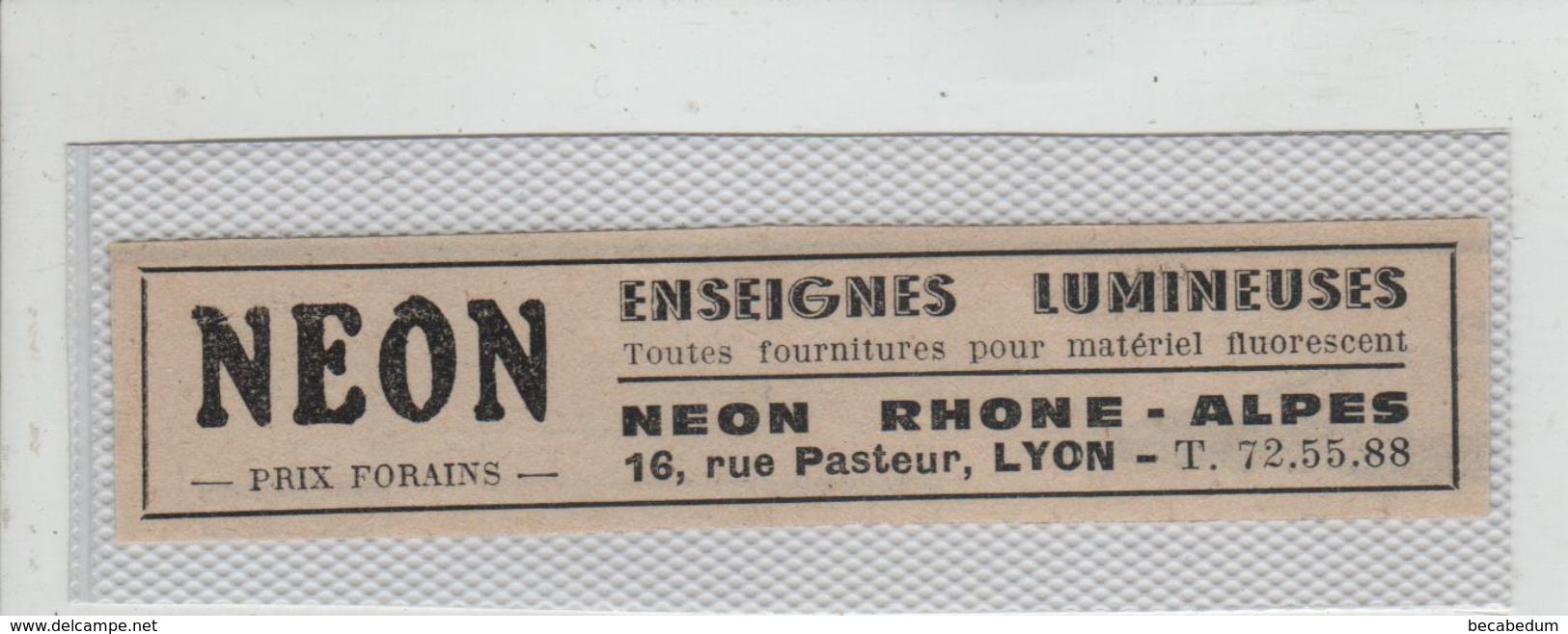 Publicité 1919 Lyon Néon Enseignes Lumineuses Rue Pasteur - Advertising