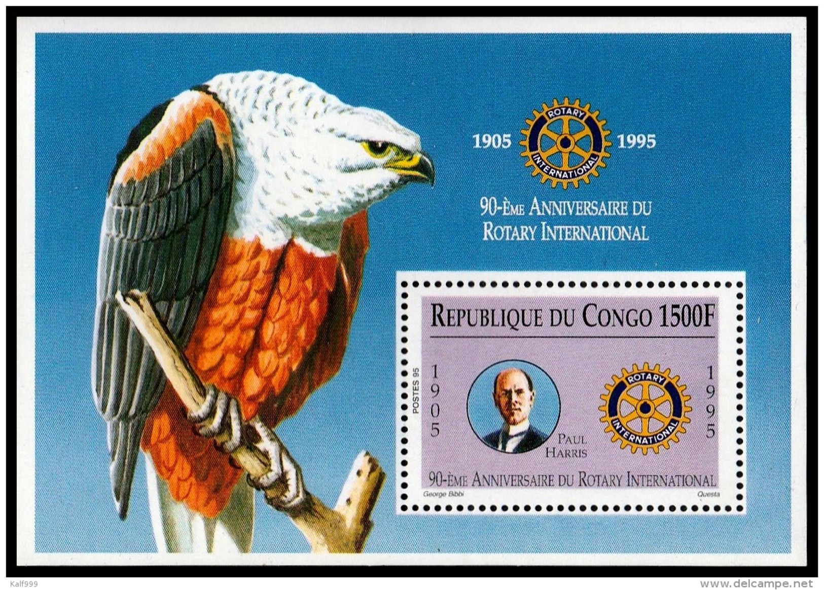 ~~~  Congo Brazzaville 1996 - Rotary Fauna Birds Of Prey - Mi. Block 130 YT. BF 63  ** MNH ~~~ - Ongebruikt