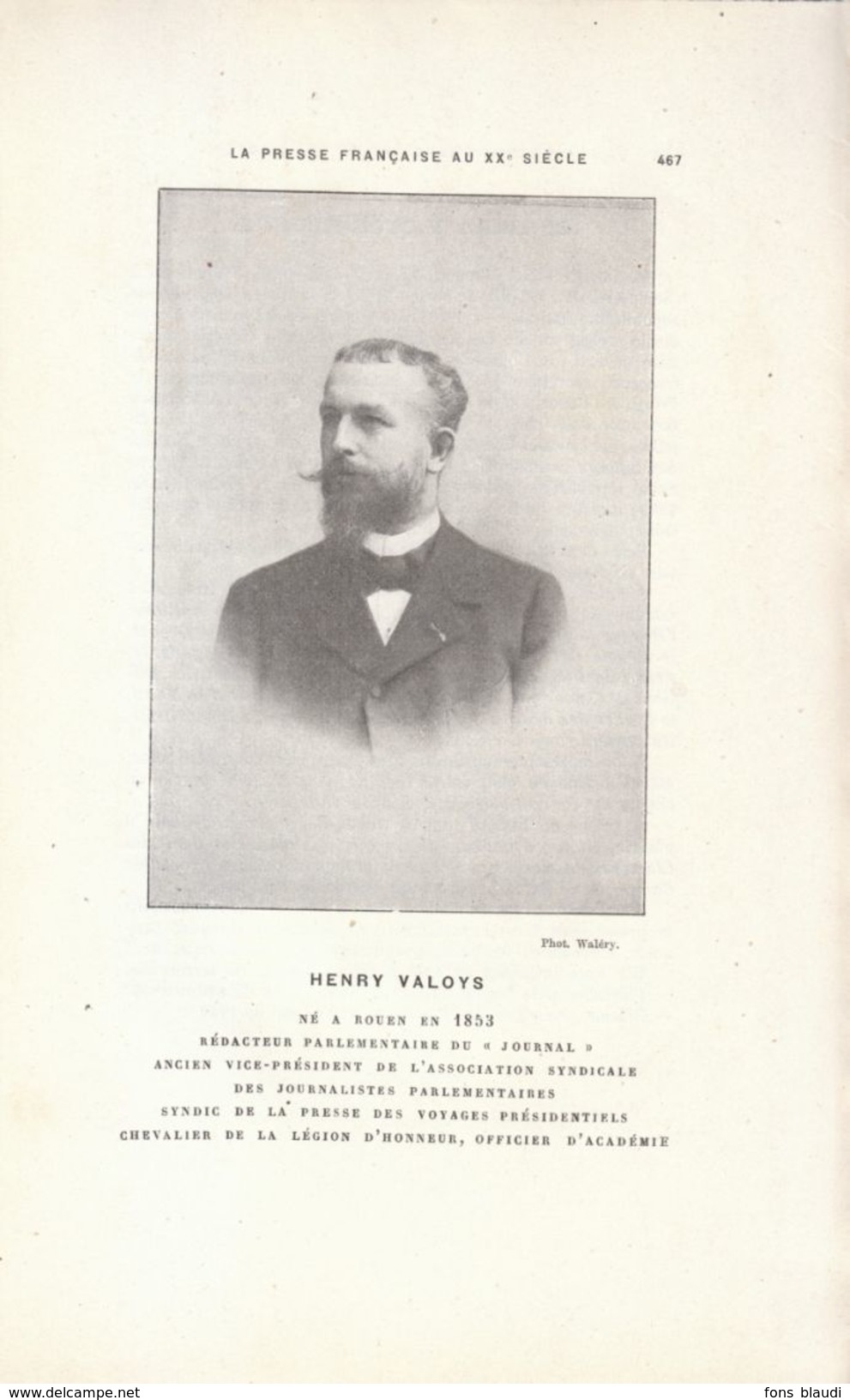 1901 - Henri Valoys (Rouen 1853 - ?) - Journaliste - FRANCO DE PORT - Non Classificati
