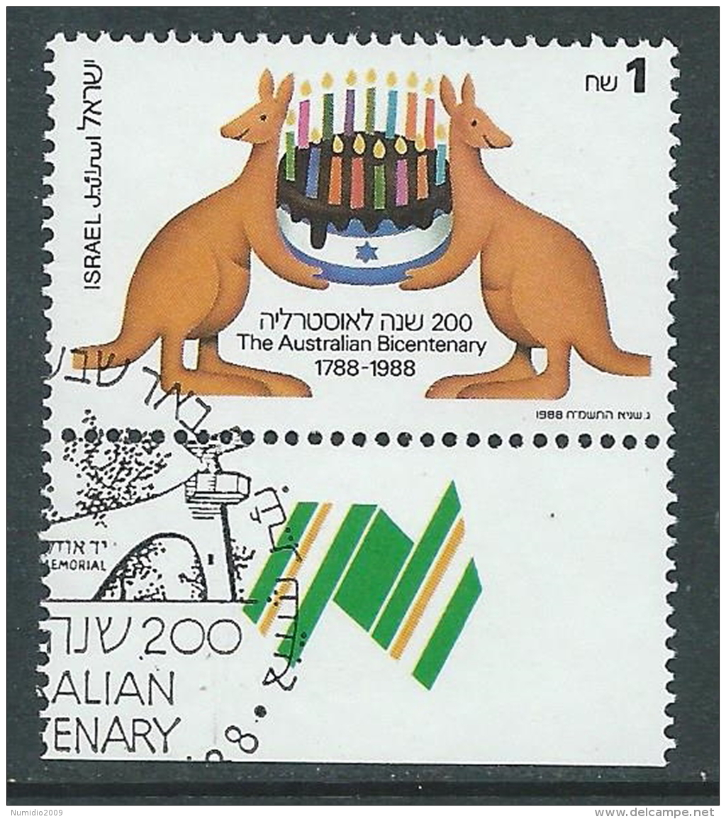 1988 ISRAELE USATO BICENTENARIO AUSTRALIA CON APPENDICE - T13-9 - Gebruikt (met Tabs)