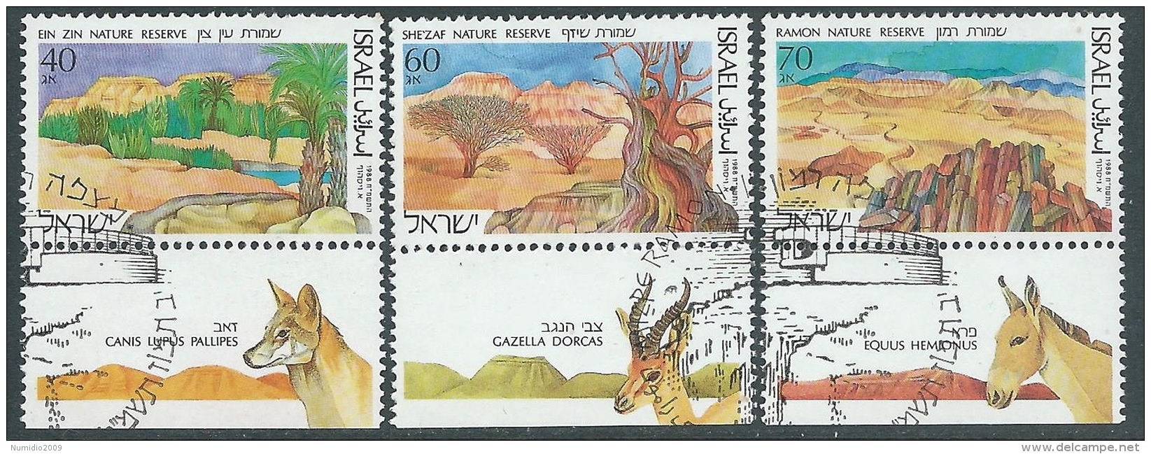 1988 ISRAELE USATO RISERVE NATURALI NEL NEGEV CON APPENDICE - T14 - Oblitérés (avec Tabs)