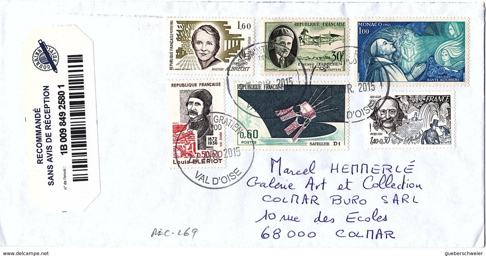 REC-L69 - FRANCE Curiosité ! Lettre Recommandée De 2015 Avec Affr. Mixte France-Monaco En Francs Et Anciens Francs !! - Lettres & Documents