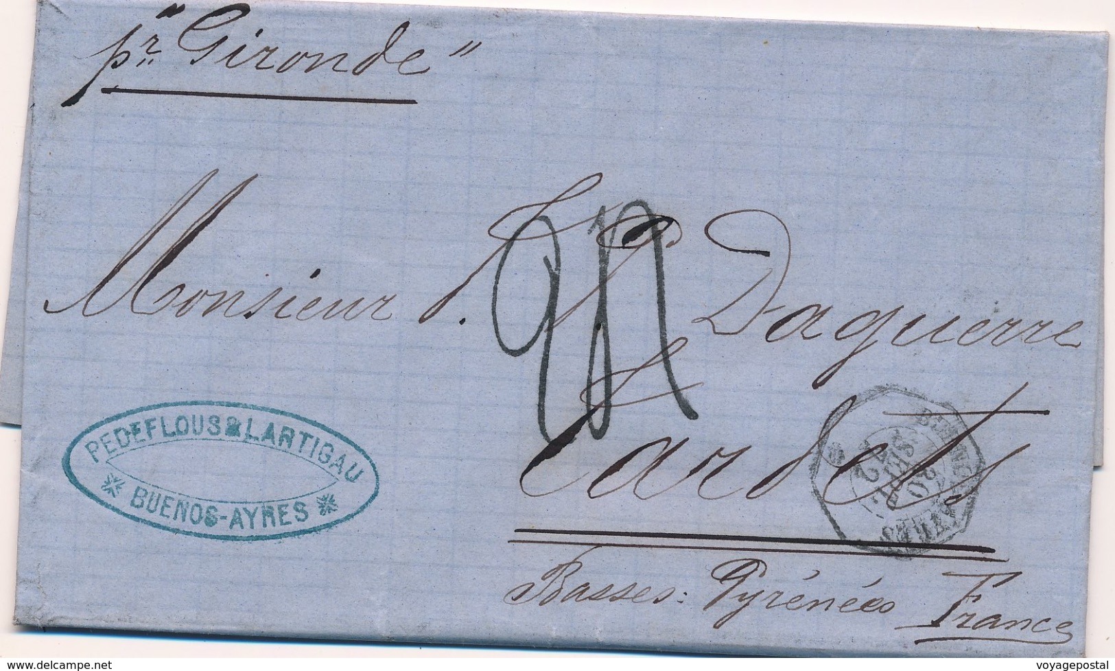 Lettre Buenos-Aires Argentine Taxe Pour La France Par Gironde - Cartas & Documentos