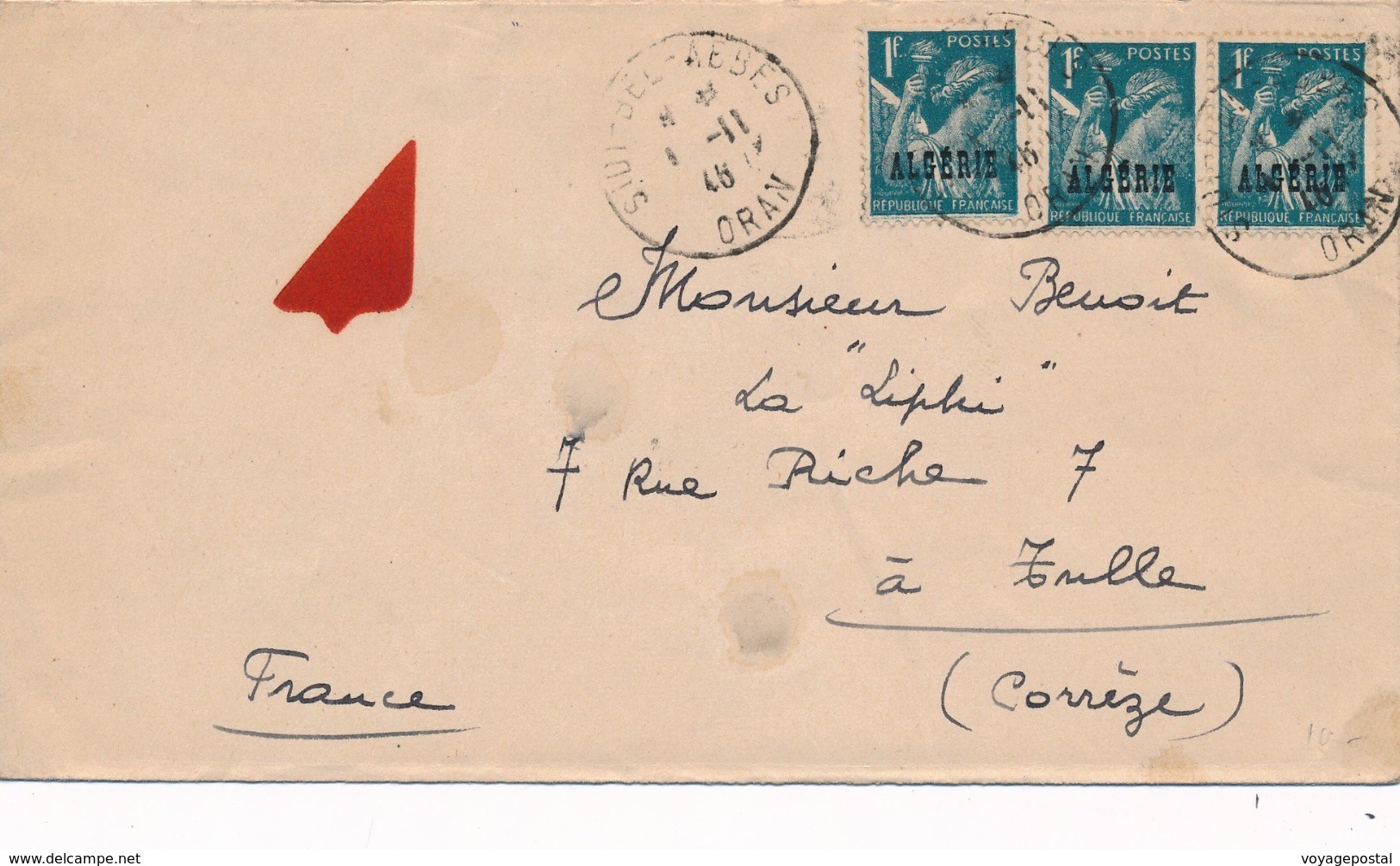 Lettre Sidi-Bel-Abbes Algérie Pour Tulle 1946 - Lettres & Documents