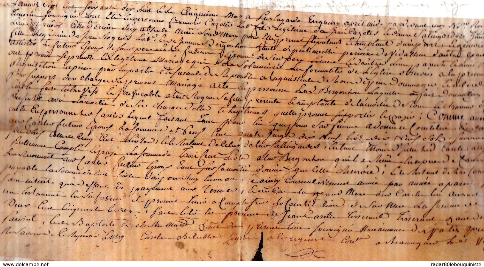 François Cazelles & Geneviève Rocques,fille De Jean Rocques ,Mariage.Paroisse De Vidalhac.parchemin.1778 - Documents Historiques