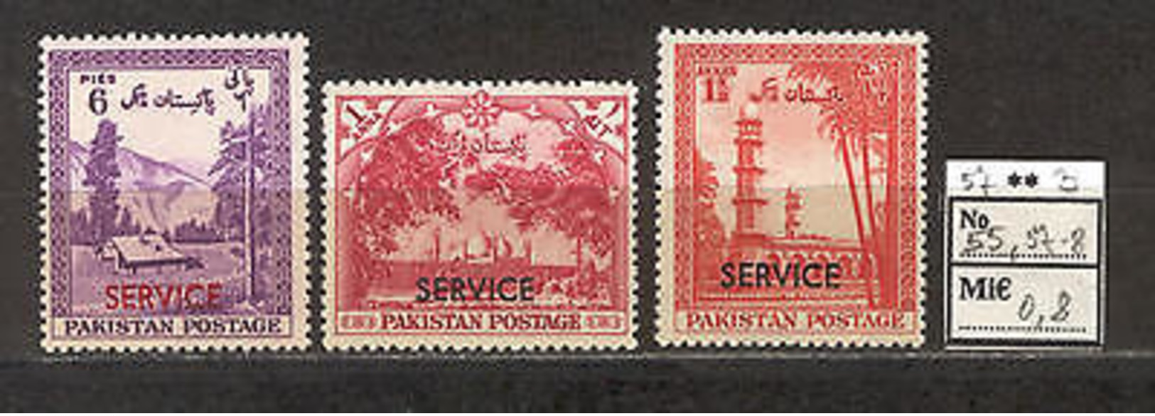 JAM D74 Pakistan 1957 MNH 3v Landscape Mountains Architecture OVPT - Pakistan