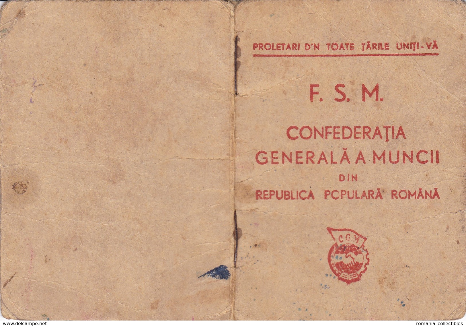 Romania, 1952, General Labor Confederation Member Card FSM CGM - Revenue Fiscal Stamp / Cinderella
