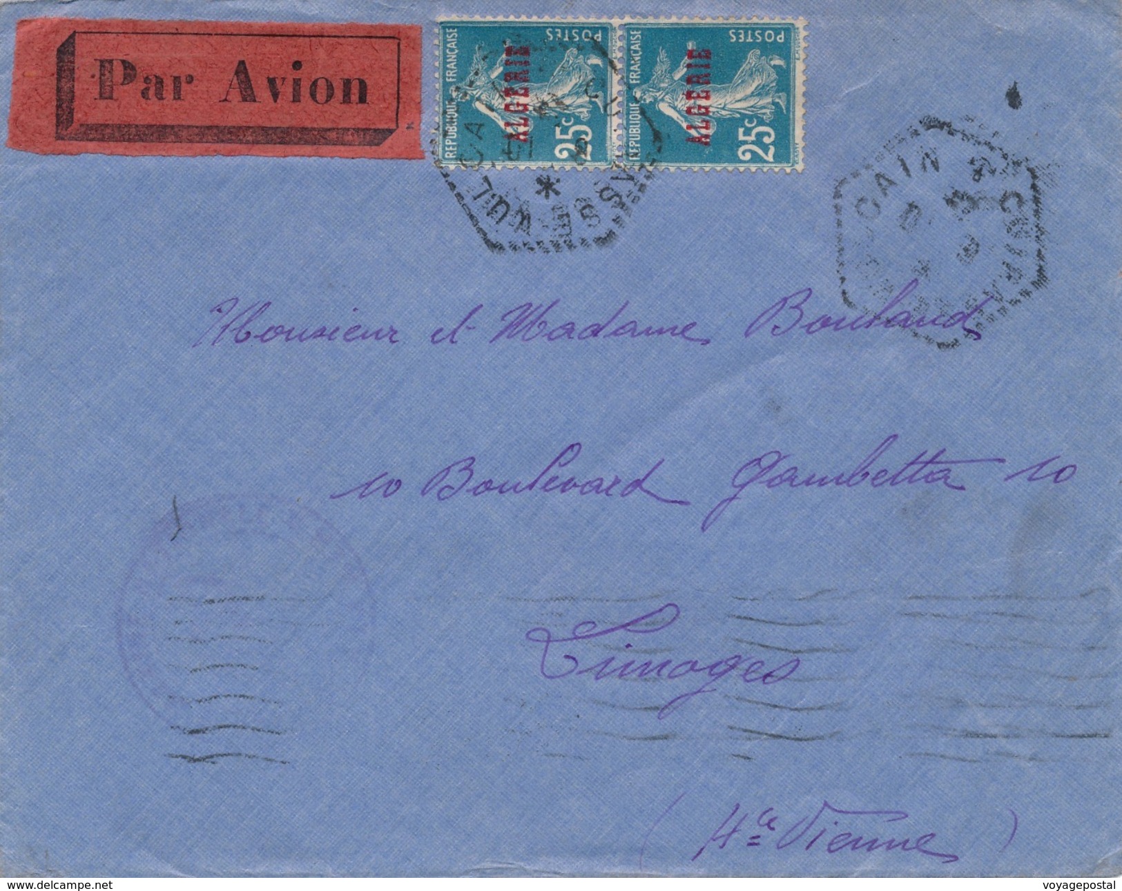 Lettre Semeuse Surcharge Algérie Cachet Cuirasse Vulcain - Naval Post