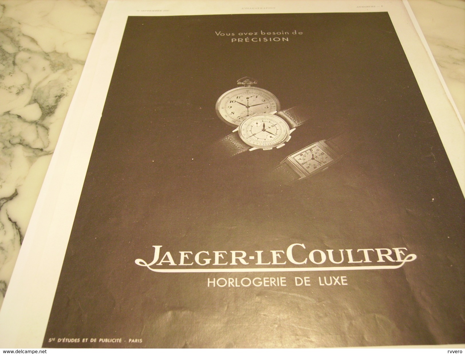 ANCIENNE PUBLICITE MONTRE JAEGER LE COULTRE PRECISION 1937 - Autres & Non Classés