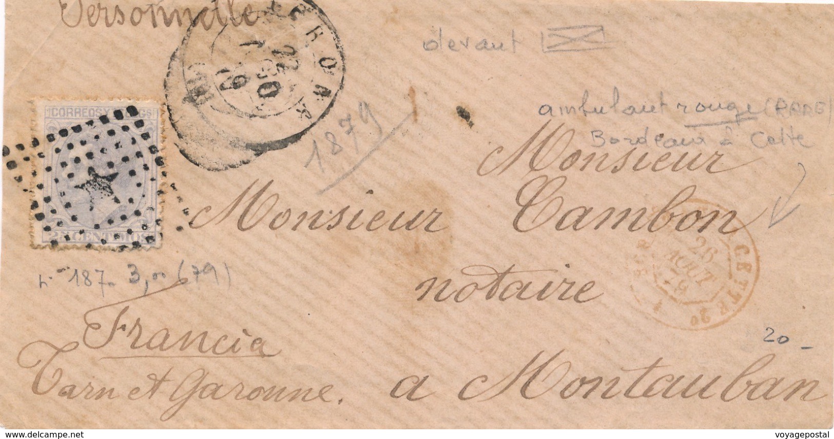 Devant De Lettre Gerona Pour La France 1879 - Cartas & Documentos