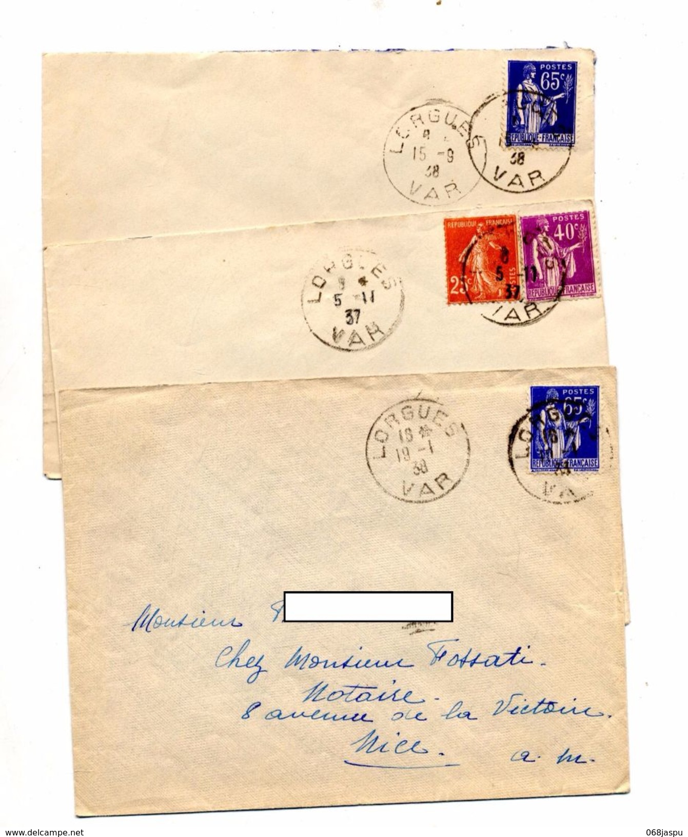 3 Lettre Cachet Lorgues Sur Paix Semeuse - Manual Postmarks