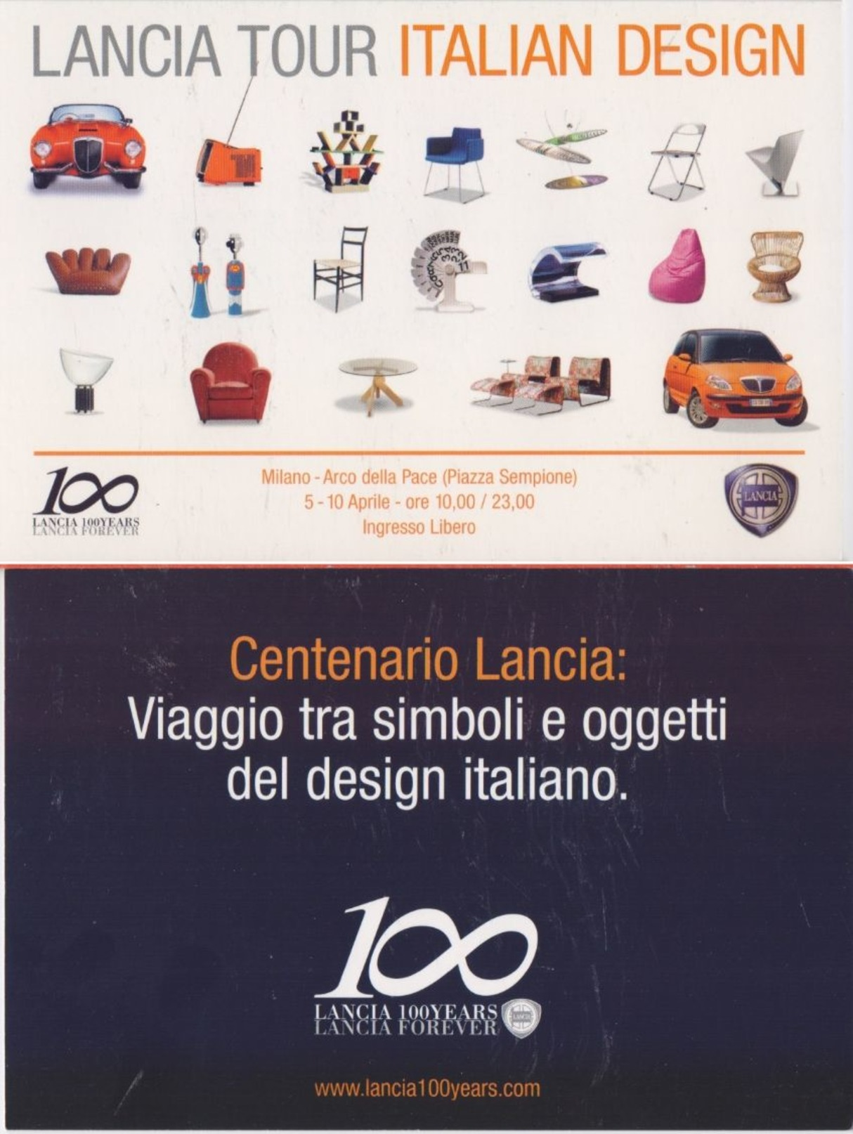 Cartolina - Lancia Tour Italian Design. Lancia 100 Years. Milano. Arco Della Pace, 5-10 Aprile 2006 - Manifestazioni