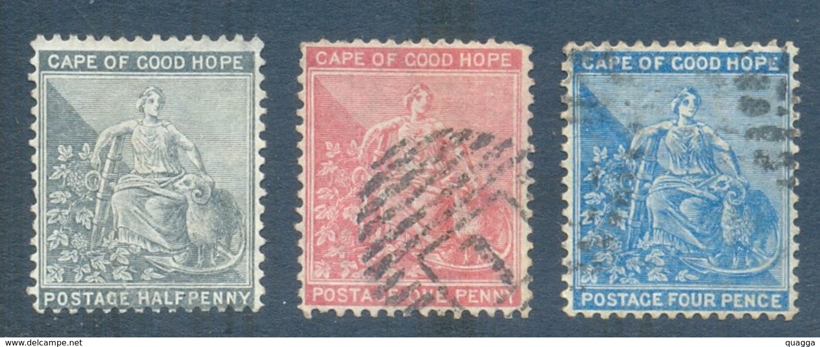 Cape Of Good Hope 1871. ½d + 1d + 4d (p14 - Wmk.CC). SACC 23-25, SG 28-30. - Kap Der Guten Hoffnung (1853-1904)