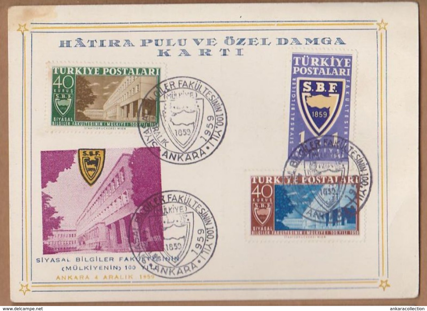 AC- TURKEY POSTAL STATIONARY -  THE 100th ANNIVERSARY OF THE FACULTY OF POLITICAL SCIENCES ANKARA 04 DECEMBER 1959 - Postal Stationery