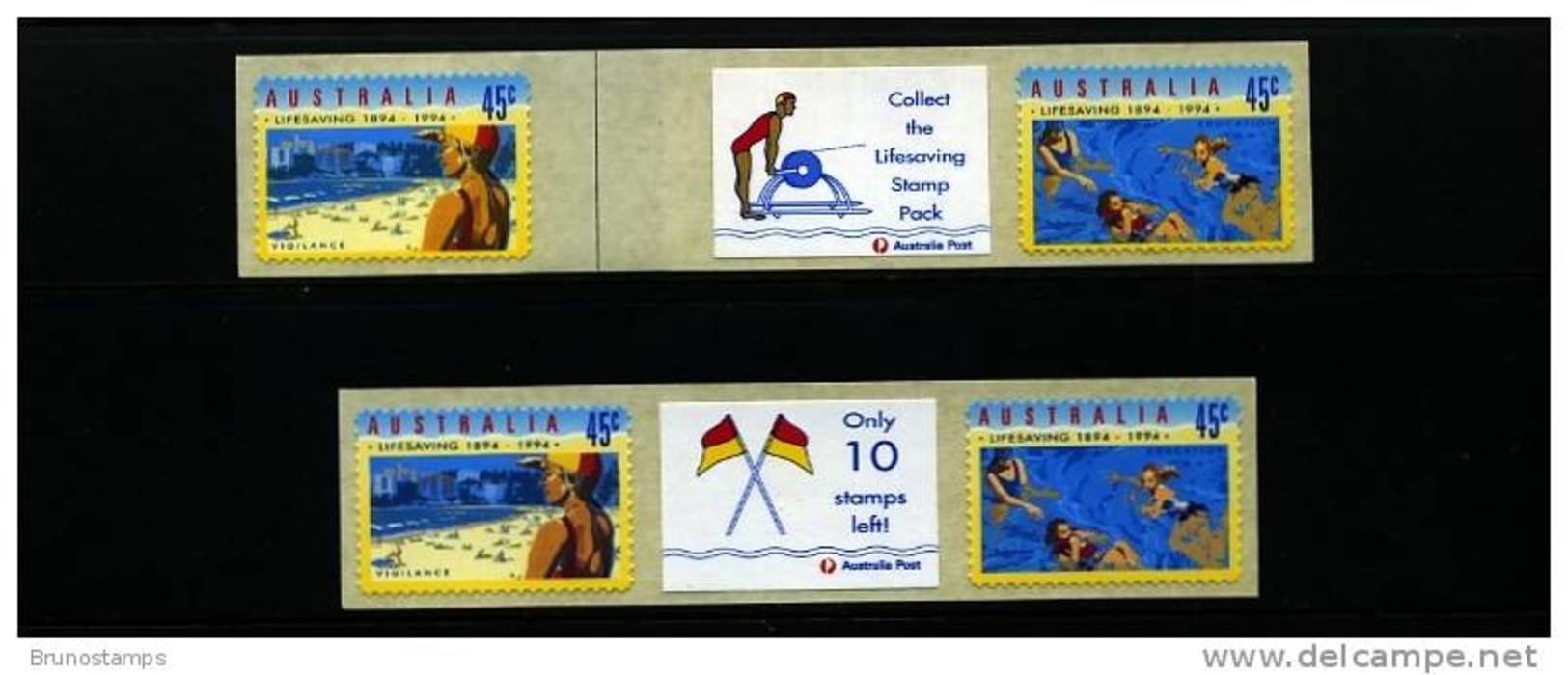 AUSTRALIA - 1994 CENTENARY OF LIFE SAVING P&S SET OF 2 JOINED PAIRS WITH DIFFERENT TABS  MINT NH - Nuovi