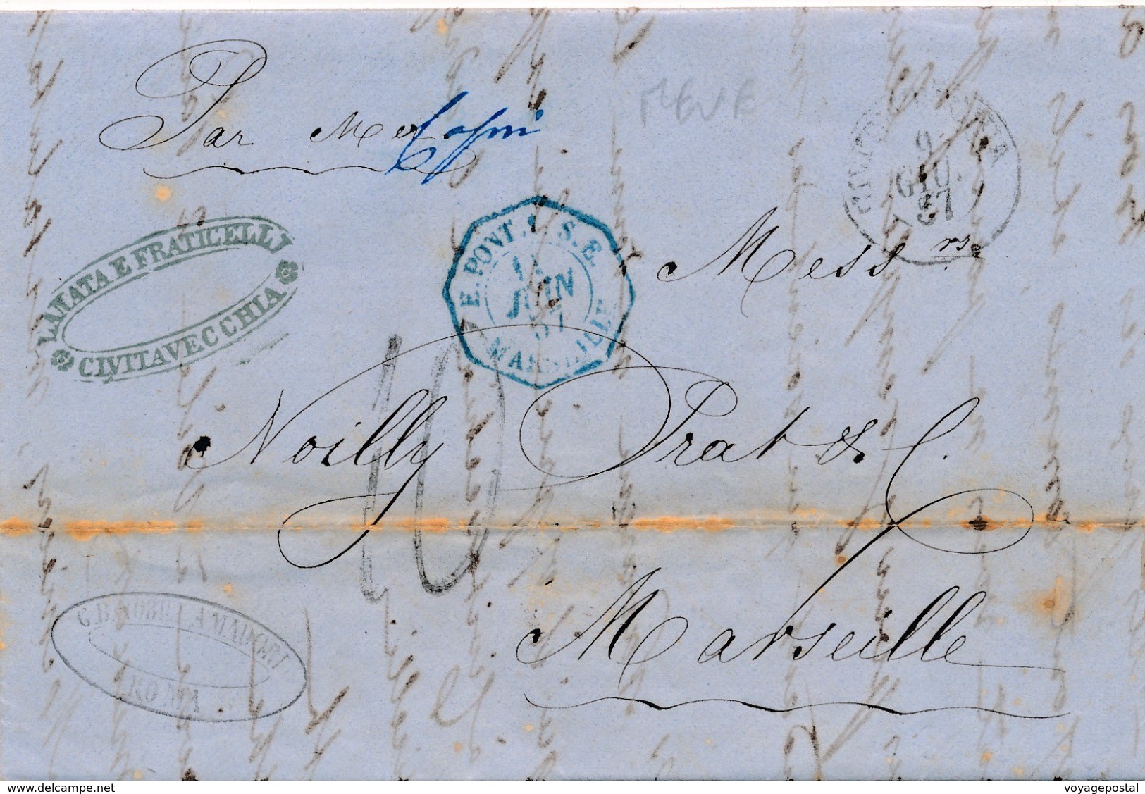 Lettre Civita-Vecchia E.Pont.1.S.E Marseille 1857 - Papal States