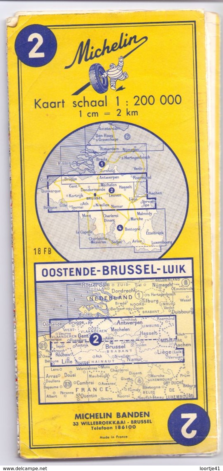 Kaart Belgie Carte Michelin Belgique 2 - Oostende Brussel Luik - Cartes Routières