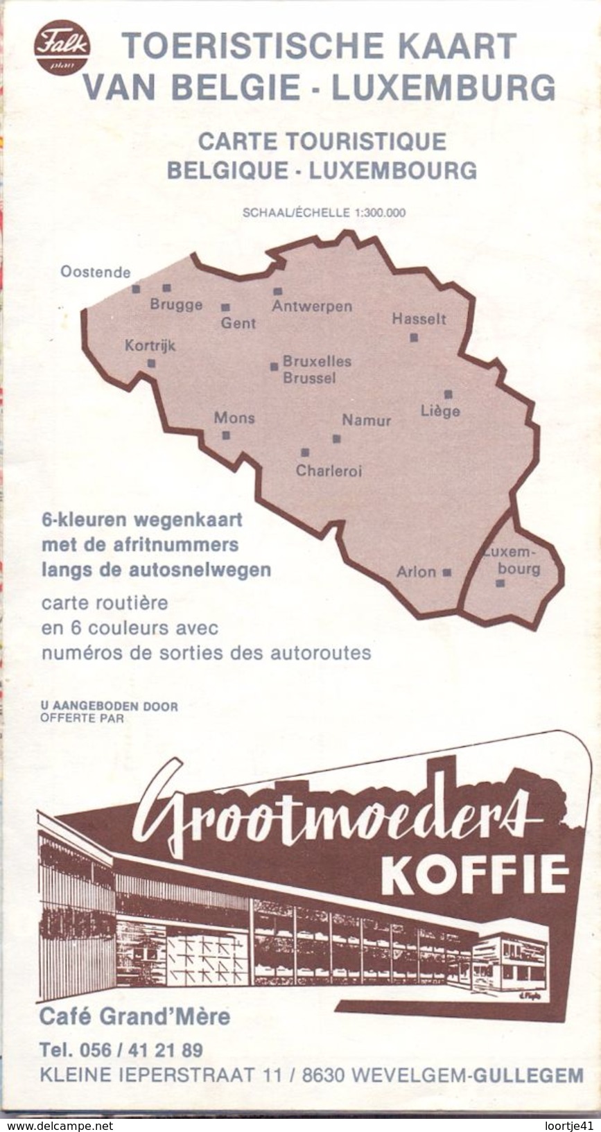 Kaart Belgie - Pub Reclame Grootmoeders Koffie - Wevelgem - Gullegem - Cartes Routières