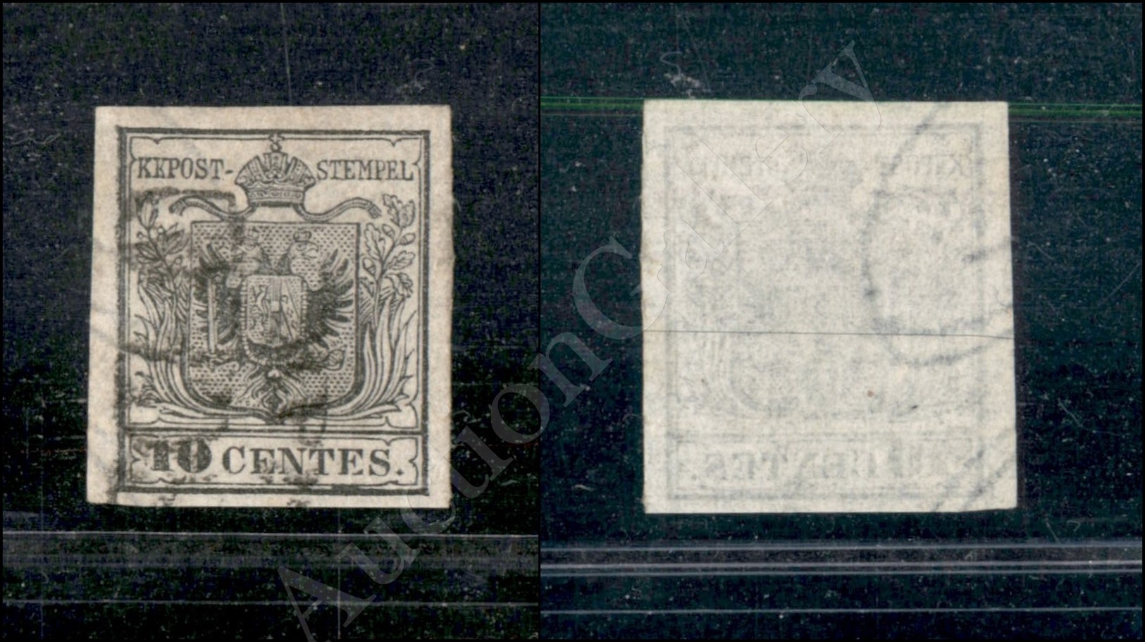 1850 - 10 Cent Grigio Nero (2b - I Tiratura) Con Filigrana - Molto Bello - Cert. AG (1.000+) - Andere & Zonder Classificatie