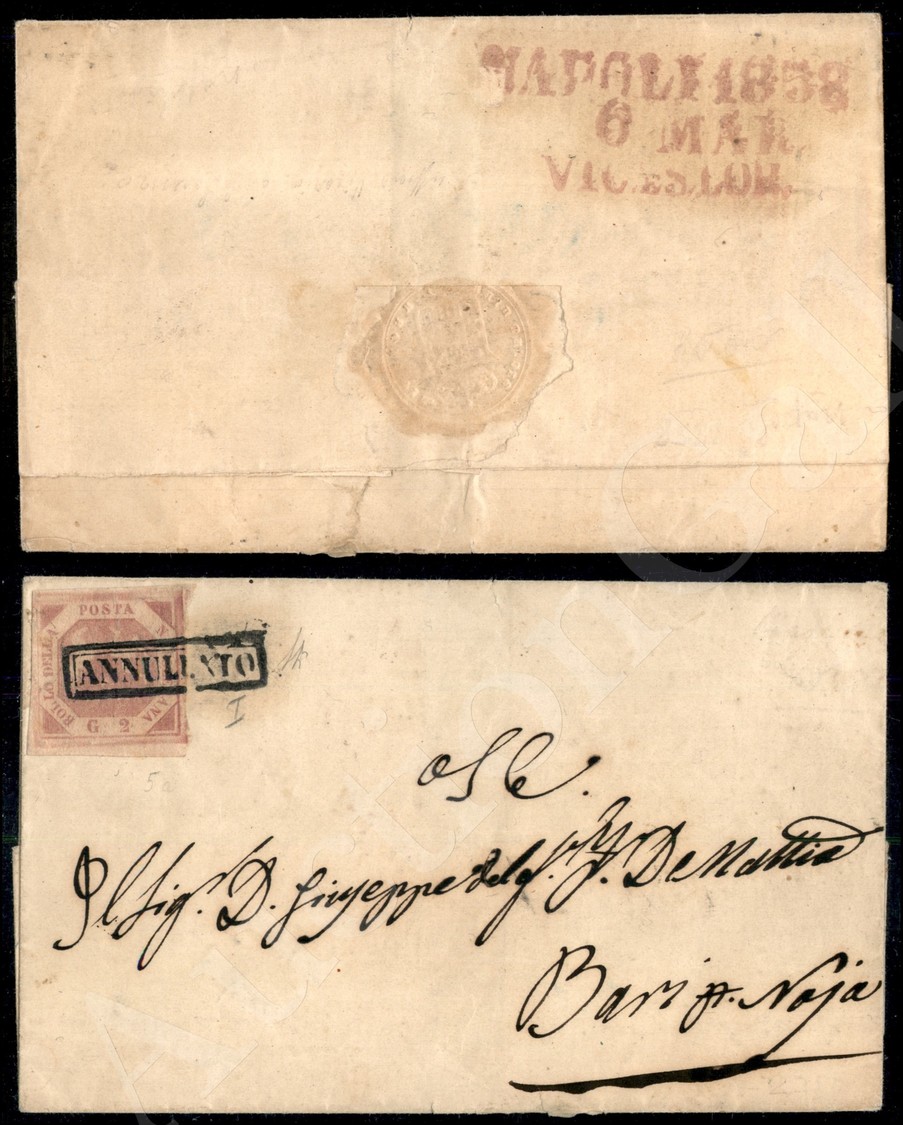 Napoli 1858/6 Mar/Vic E S.Lor (in Lilla Pt.9) Al Retro - 2 Grana Rosa Lillaceo (5a) Su Lettera Per Noja - Bel Sigillo Ch - Otros & Sin Clasificación