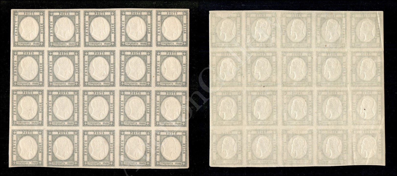 1861 - 50 Grana Grigio (24a) - Splendido Blocco Di Venti - Gomma Integra - Cert. AG (2.800++) - Autres & Non Classés